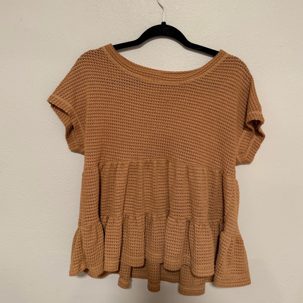 Women's Boutique Tan Waffle Knit Top